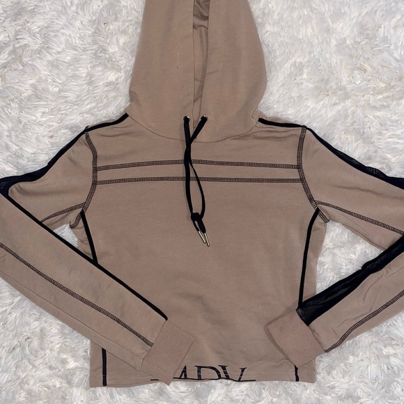 LIKE NEW MANIERE DE VOIR Co-ord Set Mesh beige black Leggings & Cropped Hoodie - Picture 4 of 11